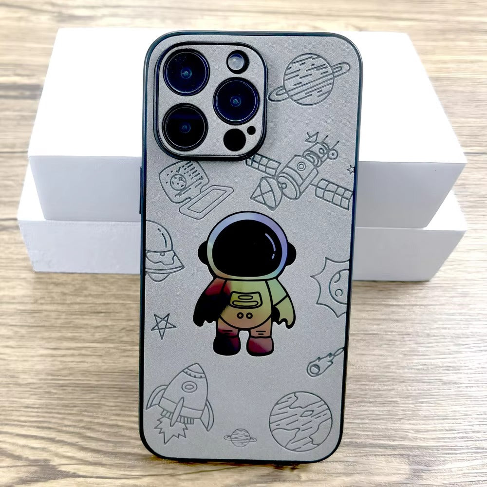 Premium  Gradient Laser Astronaut iPhone Case – Faux Leather, Full Back Protection, Stylish & Durable Cover | Case for iPhone