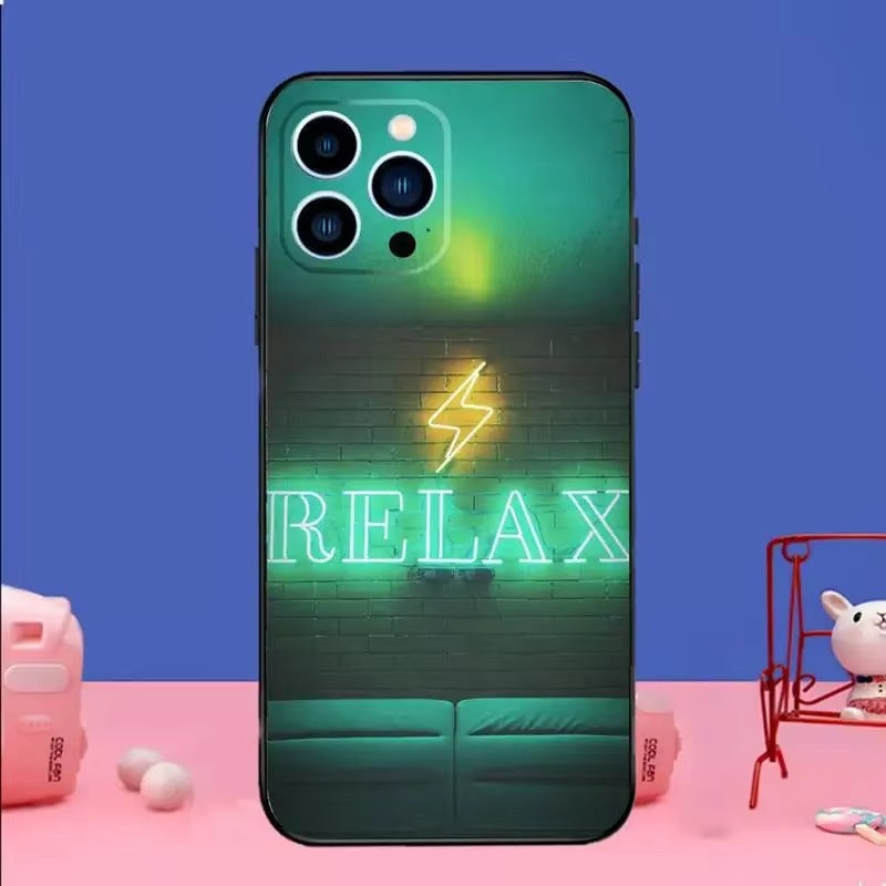 Premium Apple iPhone Case, MagSafe Compatible, Camera Lens and Screen Protection, Ultra Thin, Shockproof, Magnetic, Full All Around Protection, Neon Light Black Cover