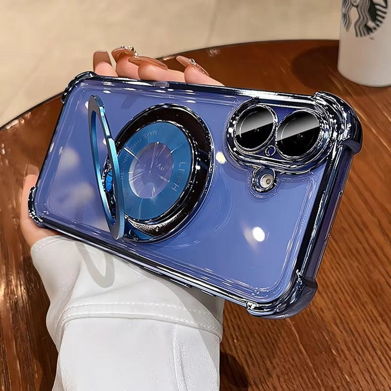 Luxury Apple iPhone Case MagSafe Compatible, Camera Lens & Screen Protection, Cover with Transparent Ring Airbag Bracke