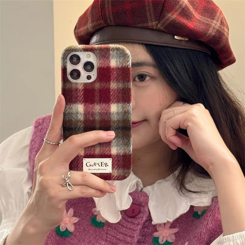 Luxury Apple iPhone Case, MagSafe Compatible, Camera Lens and Screen Protection, Ultra Thin, Shockproof, Magnetic, Full All Around Protection, Fuzzy Plaid Fabric Cover