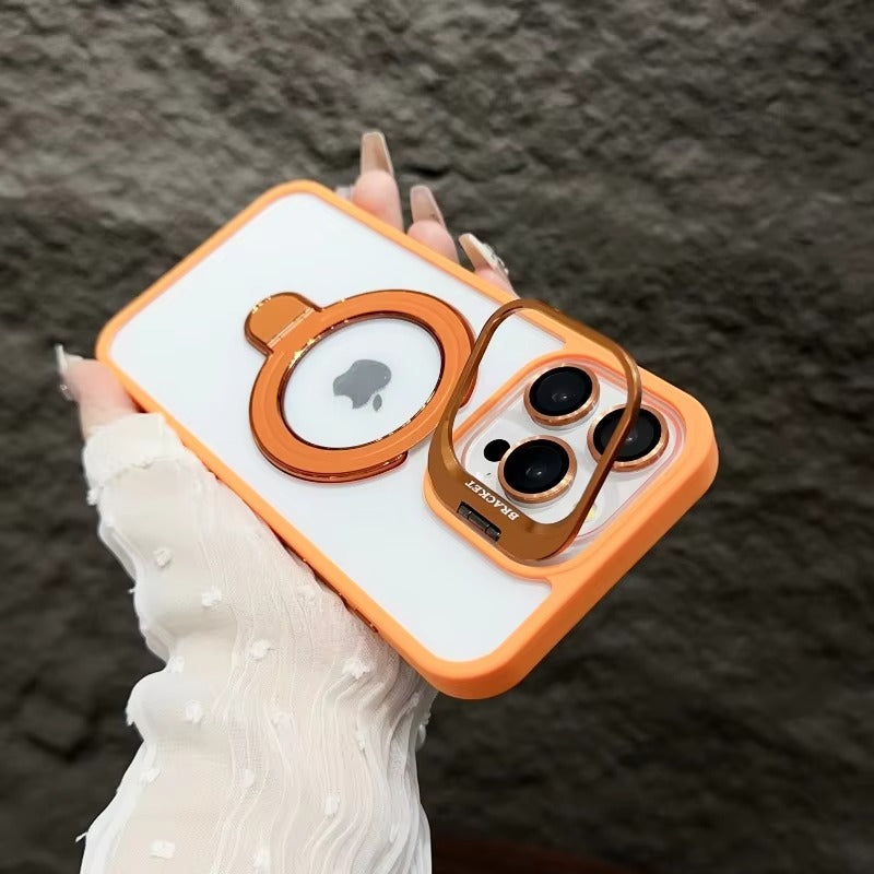 Luxury Apple iPhone Case MagSafe Compatible, Camera Lens & Screen Protection, Cover with Transparent Kickstand Bumper