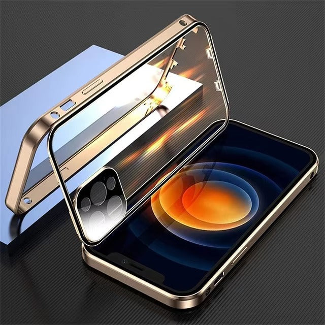 Luxury Apple iPhone Case MagSafe Compatible, Camera Lens & Screen Protection,  Cover with Double-Sided Glass Bumper Lock