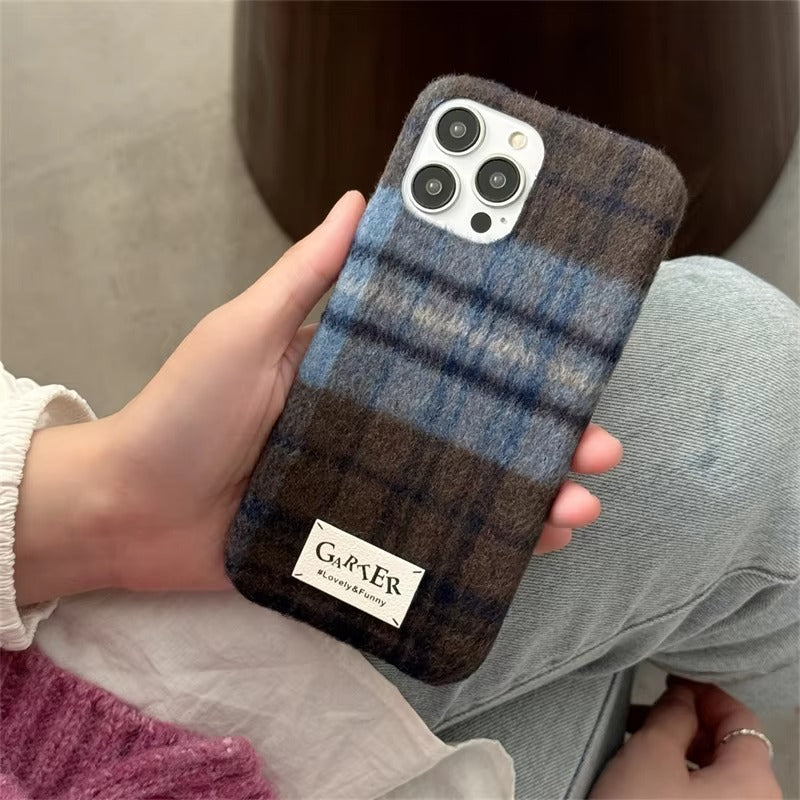 Luxury Apple iPhone Case, MagSafe Compatible, Camera Lens and Screen Protection, Ultra Thin, Shockproof, Magnetic, Full All Around Protection, Fuzzy Plaid Fabric Cover