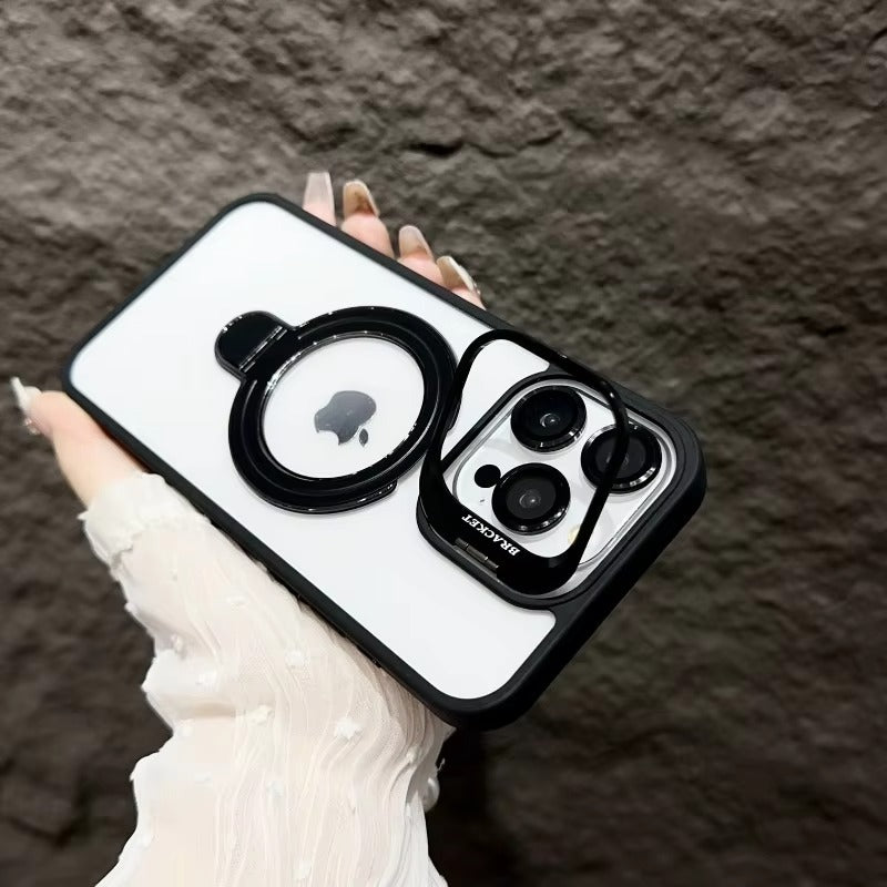 Luxury Apple iPhone Case MagSafe Compatible, Camera Lens & Screen Protection, Cover with Transparent Kickstand Bumper