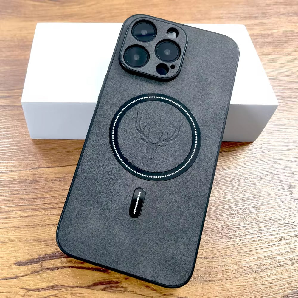 Luxury PU Leather MagSafe iPhone Case – Deer Embossed Design,  Stylish & Durable Full Protection Cover | Case for iPhone