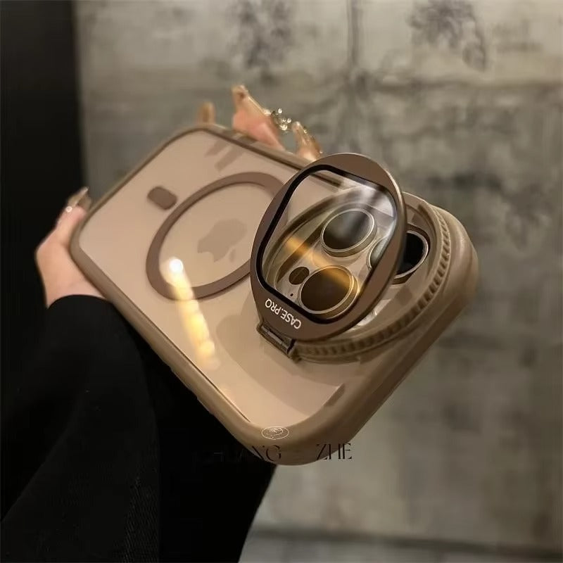 Luxury Apple iPhone Case MagSafe Compatible, Camera Lens & Screen Protection, Cover with Acrylic Stand & Glass Camera
