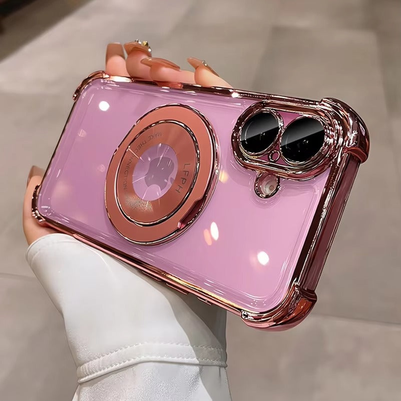 Luxury Apple iPhone Case MagSafe Compatible, Camera Lens & Screen Protection, Cover with Transparent Ring Airbag Bracke