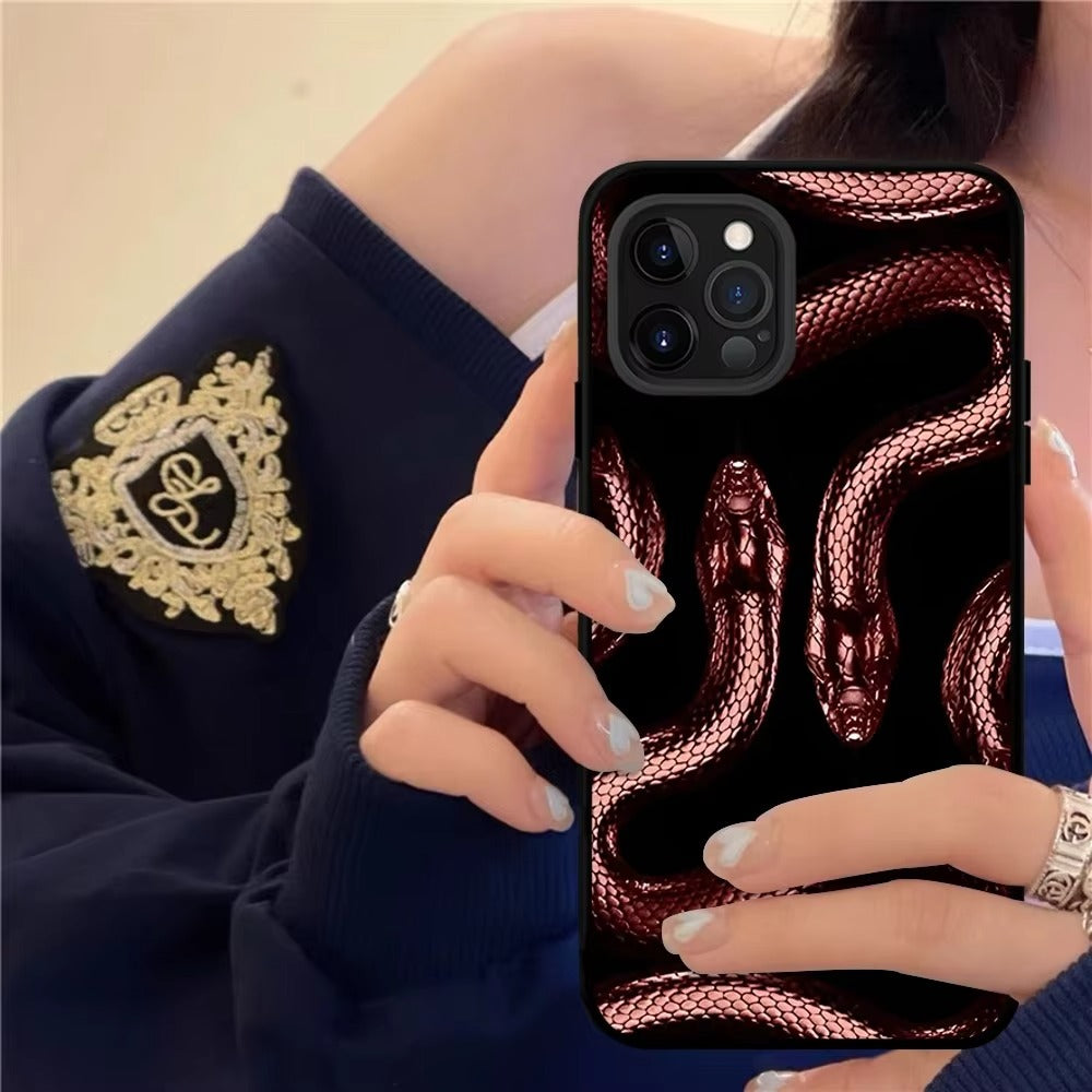 Luxury Apple iPhone Case, MagSafe Compatible, Camera Lens and Screen Protection, Ultra Thin, Shockproof, Magnetic, Full All Around Protection, Black Gold Snake Cover