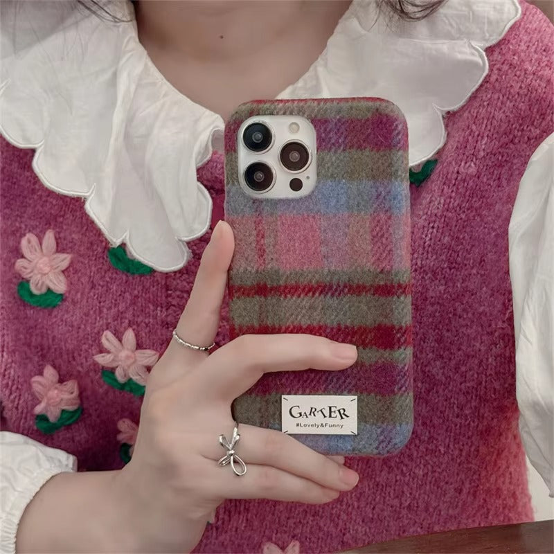 Luxury Apple iPhone Case, MagSafe Compatible, Camera Lens and Screen Protection, Ultra Thin, Shockproof, Magnetic, Full All Around Protection, Fuzzy Plaid Fabric Cover