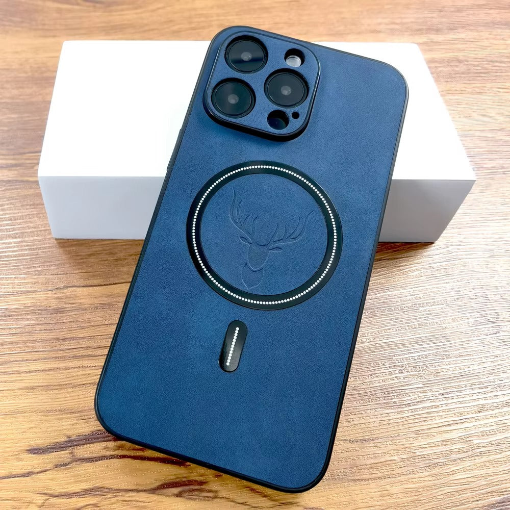 Luxury PU Leather MagSafe iPhone Case – Deer Embossed Design,  Stylish & Durable Full Protection Cover | Case for iPhone