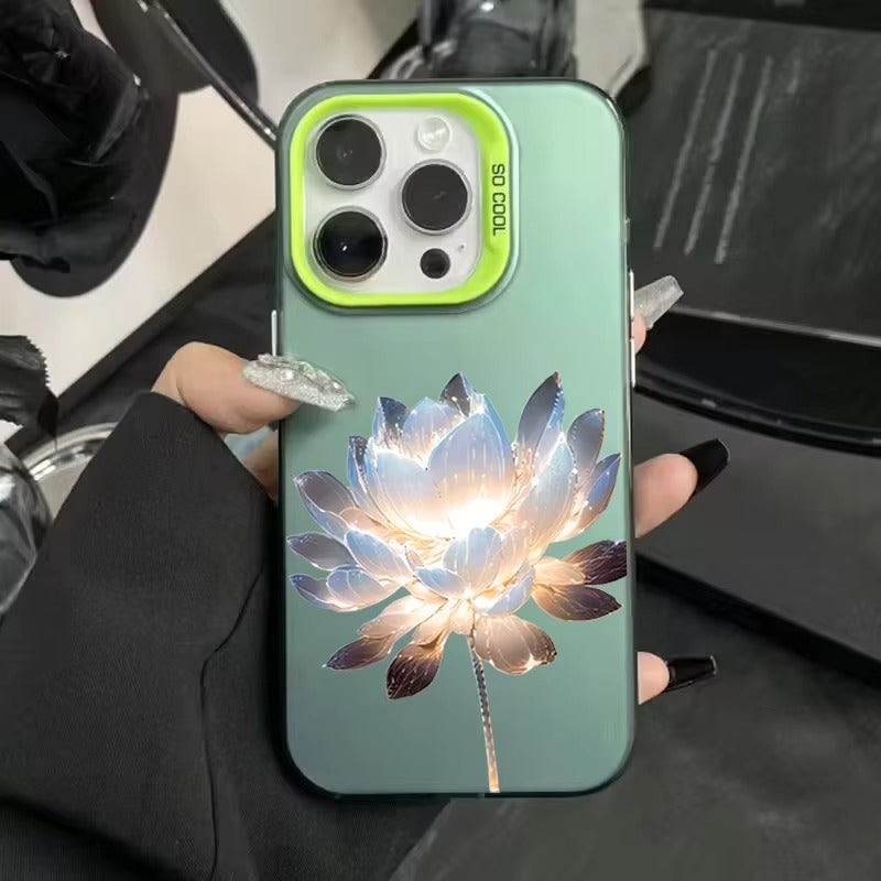 Luxury Apple iPhone Case, MagSafe Compatible, Camera Lens and Screen Protection, Ultra Thin, Shockproof, Magnetic, Full All Around Protection, Lotus Flower Plated Armor Cover
