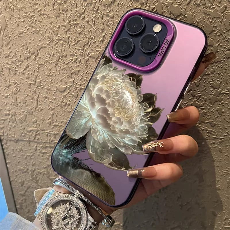 Luxury Apple iPhone Case, MagSafe Compatible, Camera Lens and Screen Protection, Ultra Thin, Shockproof, Magnetic, Full All Around Protection, Lotus Flower Plated Armor Cover