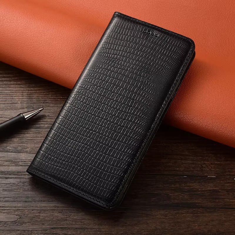 Premium Genuine Leather Flip iPhone Case – Cowhide, Crocodile Grain, Card Holder, Stylish & Durable Cover | Case for iPhone