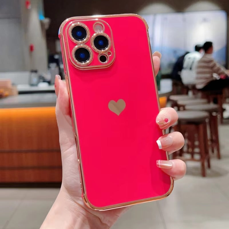 Luxury Apple iPhone Case MagSafe Compatible, Camera Lens & Screen Protection, Ultra Thin Shockproof Magnetic Full All Around Protection Cover with Electroplated Love Heart Design