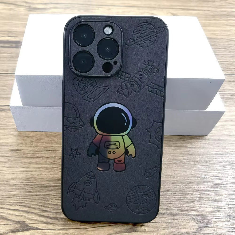 Premium  Gradient Laser Astronaut iPhone Case – Faux Leather, Full Back Protection, Stylish & Durable Cover | Case for iPhone