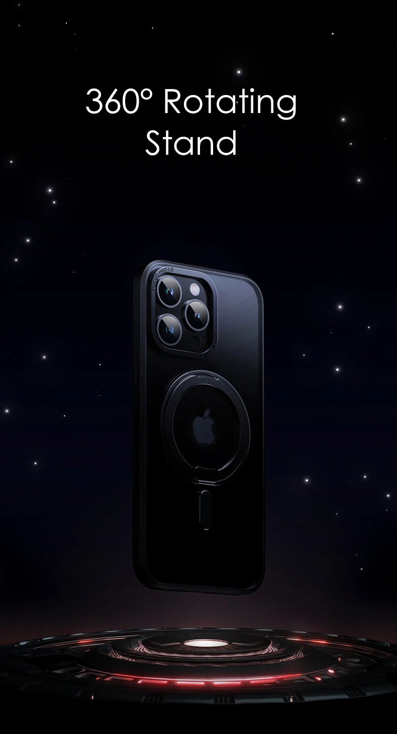 Luxury Magnetic 360° Rotating Stand Frosted Transparent Cover with Ring Holder Shockproof & Hands-Free Design Case for iPhone