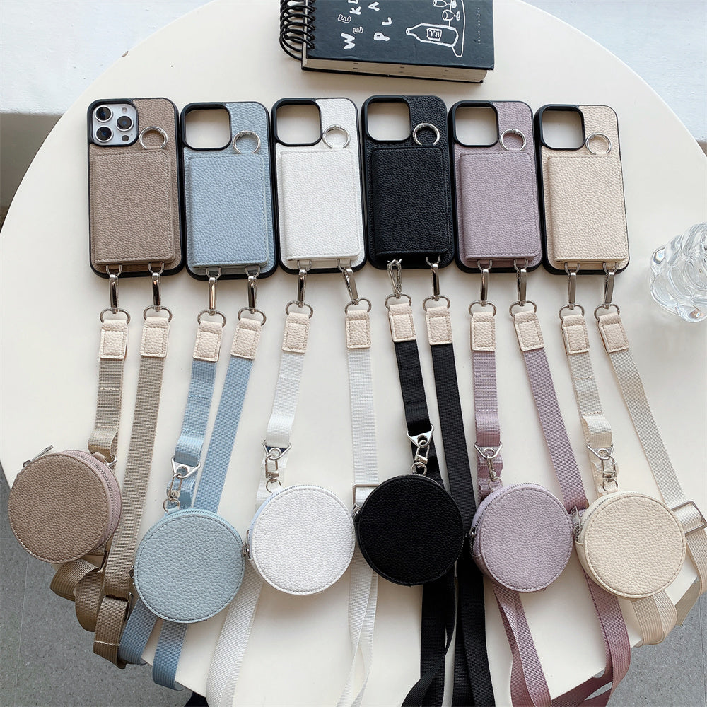 Luxury Crossbody Wallet iPhone Case – Card Pocket Holder, Lanyard Leather Cover, Stylish & Functional Design Case for iPhone