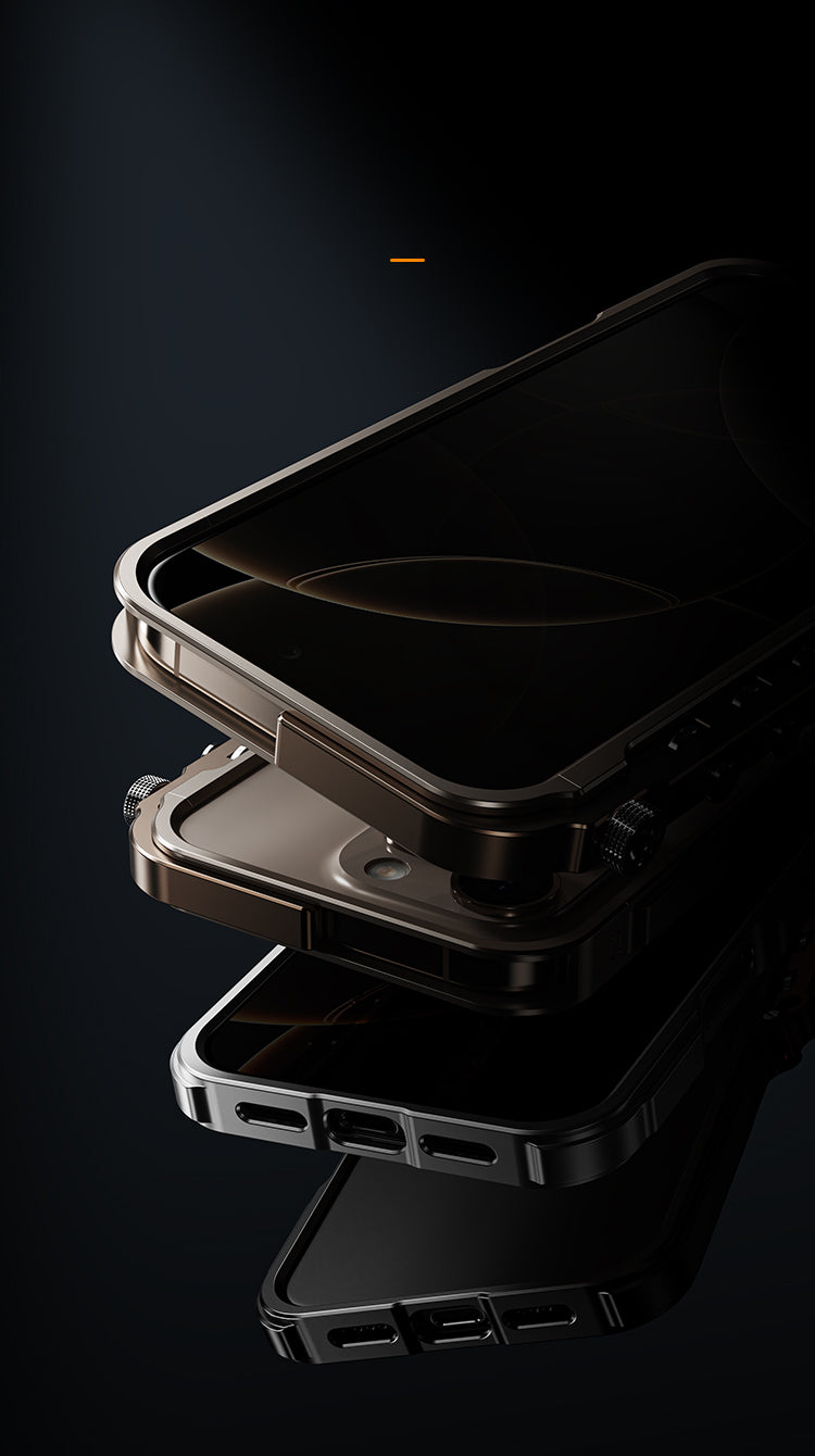Luxury Aluminum Alloy Armor Frame iPhone Case – 360° Mechanical Metal Bumper for iPhone Models, Durable and Stylish Design