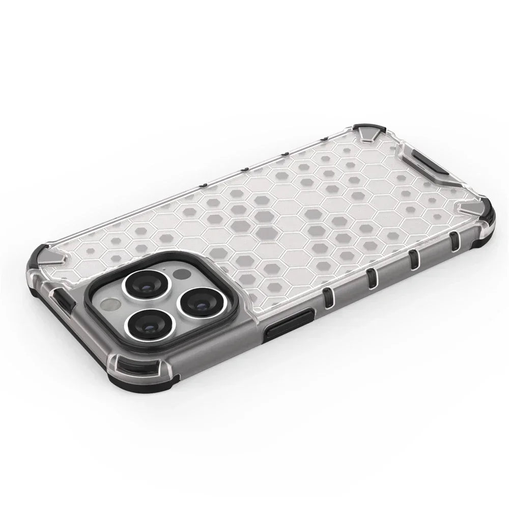 KEYSION Shockproof Armor iPhone Case – Soft Silicone + PC Transparent Honeycomb Back Cover for iPhone Models, 